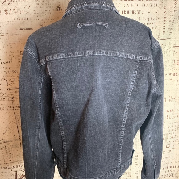 Chico’s Platinum Jean Jacket rhinestone buttons L - Picture 7 of 8